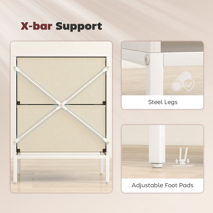 HOMCOM Chest of Drawers, Dresser with 2 Fabric Drawers and Aluminium Handles - White