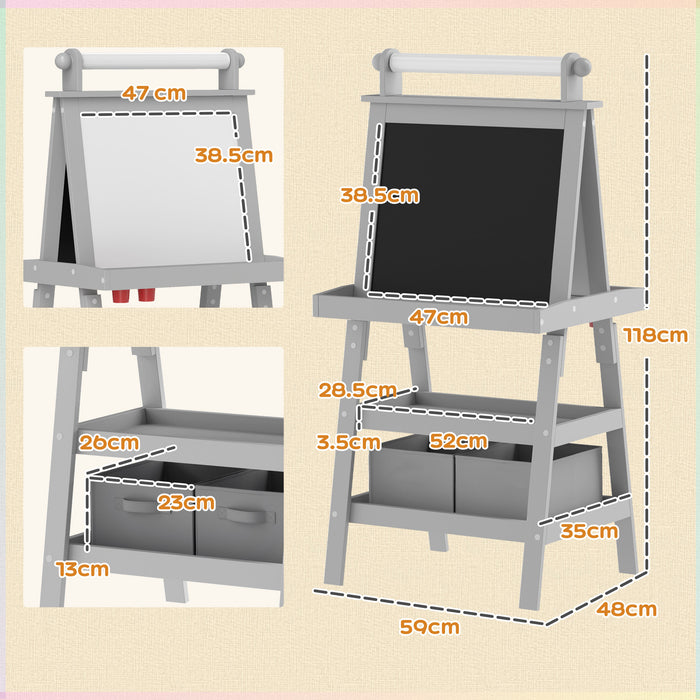 Aosom 3-in-1 Kids Easel - Double-Sided Magnetic Whiteboard & Chalkboard, Paper Roll, Storage Baskets - Creative Learning Tool for Children