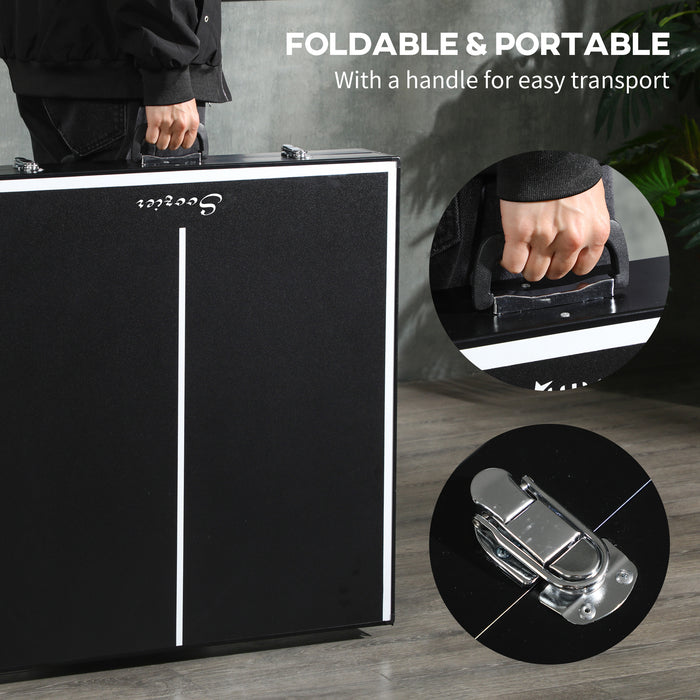 SPORTNOW 5ft Mini Table Tennis Table, Folding Ping Pong Table with Net and Aluminium Frame, Portable Ping Pong Game Set for Indoor Outdoor Use, Black