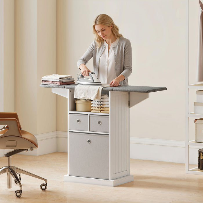 HOMCOM Ironing Board Cabinet on Wheels with Ironable and Foldable Top, Mobile Storage Cabinet with Ironing Board, White