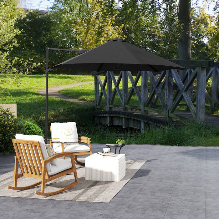 Outsunny 2.5M Garden Cantilever Parasol, Offset Roma Patio Umbrella Hanging Sun Shade Canopy Shelter with 360° Rotation and Cross Base, Black