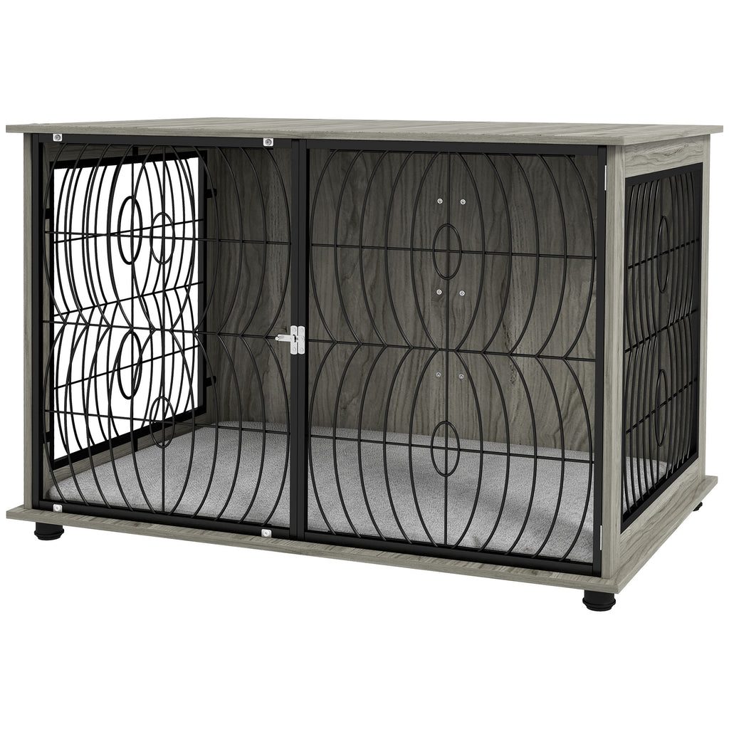 Extra Large Indoor Dog Crate End Table - 44.5" Size with Plush Washable Cushion and Lockable Door - Stylish Furniture for Big Dogs & Home Decor Integration