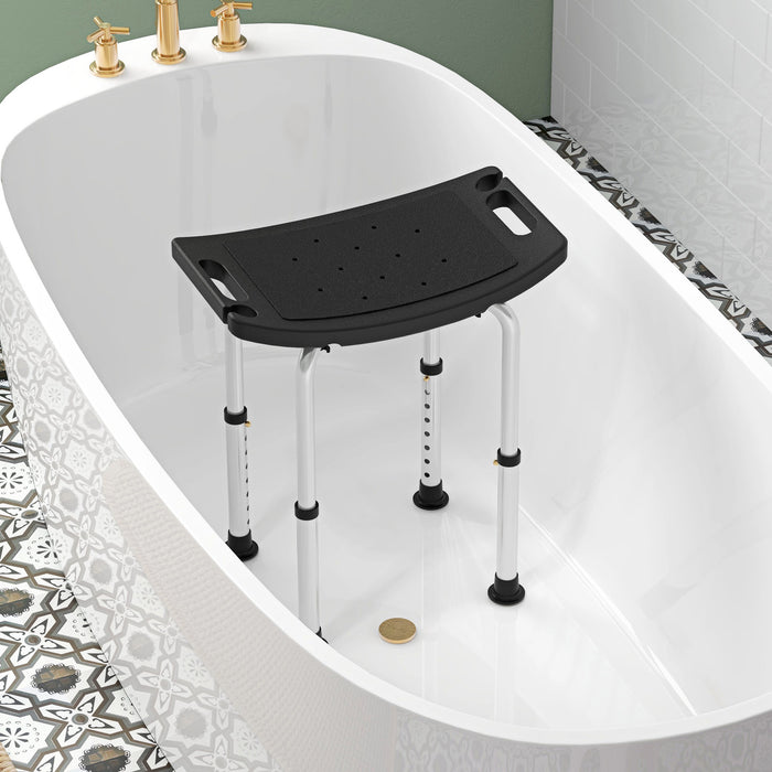 HOMCOM Height Adjustable Bath Stool, Aluminium Shower Stool with Non-Slip Pads for Elderly, Disabled, Seniors, Pregnant, Black | Aosom UK