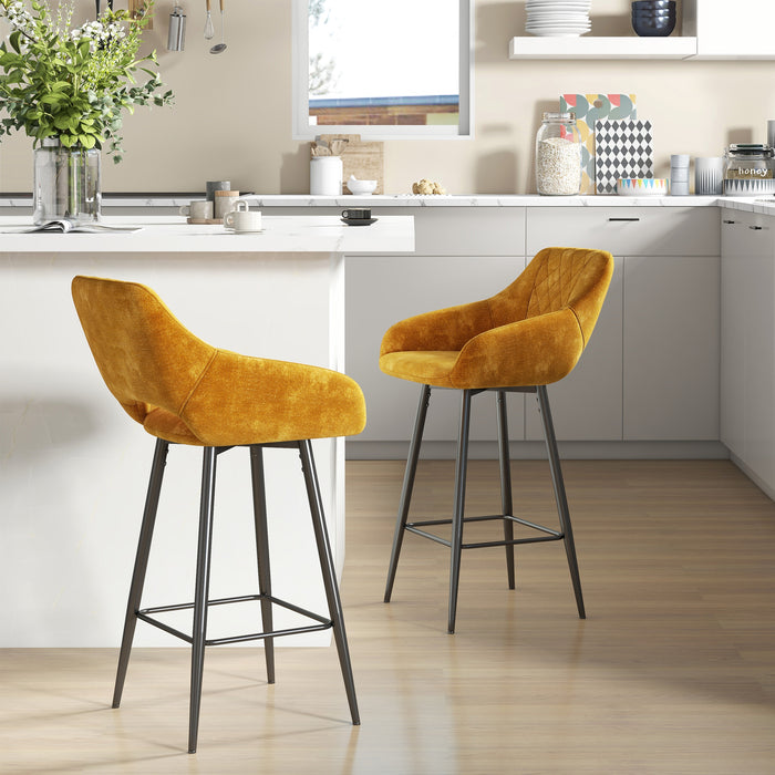 Velvet-Feel Barstool Duo - Luxurious Brown Upholstered Counter Seats - Elegant Seating for Home Bar or Kitchen Island