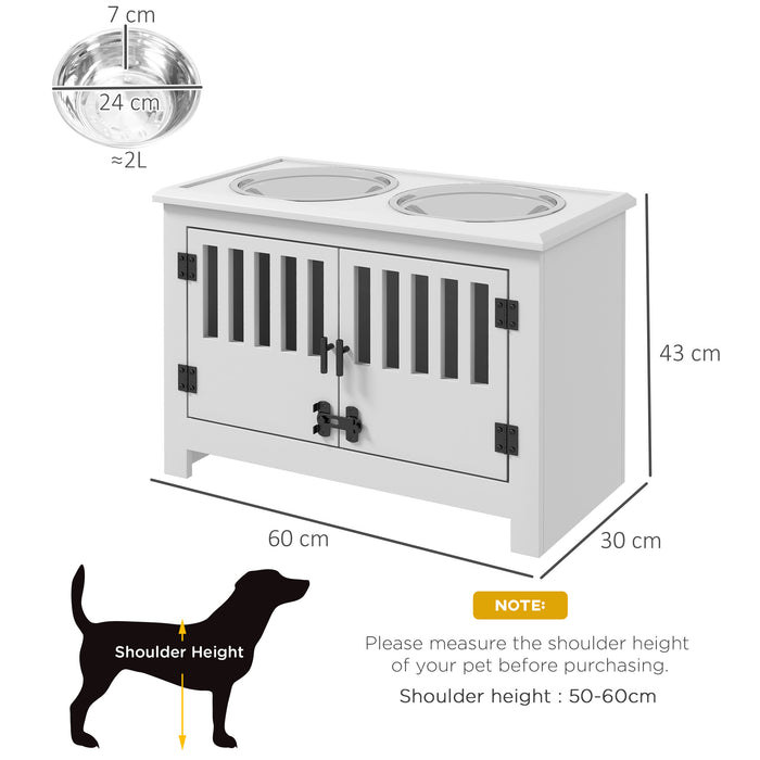Elevated Pet Feeder Station with Food & Water Bowls - Built-in Storage for Convenience - Ideal for Large Dog Breeds, White Finish