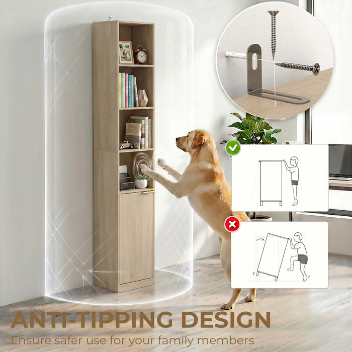 HOMCOM Bookcase Adjustable Shelf Bookshelf Anti-Tip Hardware 6-Tier Storage Cabinet Oak Wood Effect