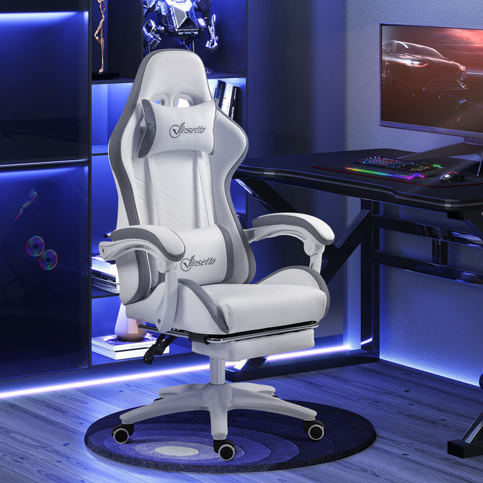 Racing Gaming Chair with Footrest - PU Leather Reclining Computer Chair with 360 Swivel, Headrest & Lumbar Support - Ergonomic Design for Gamers and Home Office Use