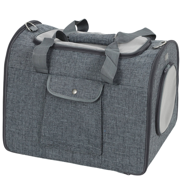 PawHut Soft Sided Cat Carrier Bag, Portable Foldable Pet Carrier with Shoulder Strap & Removable Mat for Small Pet Up to 10kg