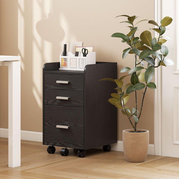HOMCOM 3 Drawer Filing Cabinet, Rolling File Cabinet with Edged Top for Letter, A4 Size, Hanging File Folders, Black