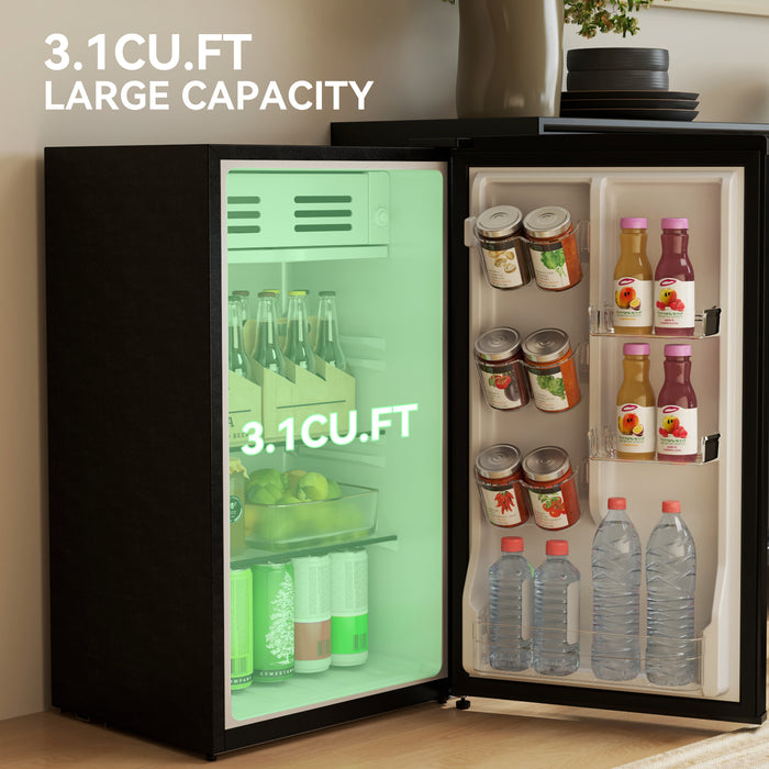 HOMCOM Under Counter Fridge, 85L Small Retro Refrigerator with Chiller Box, Adjustable Thermostat, Glass Shelves, Black