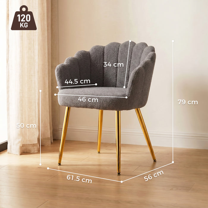 HOMCOM Lounge Chair Petal-Back Armchair Metal Metal Legs for Living Room Bedroom, Grey