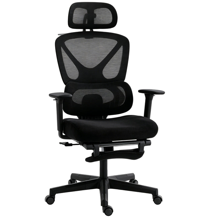 HOMCOM Mesh Desk Chair with 3D Armrests, Ergonomic Office Chair with Rotatable Headrest, Black