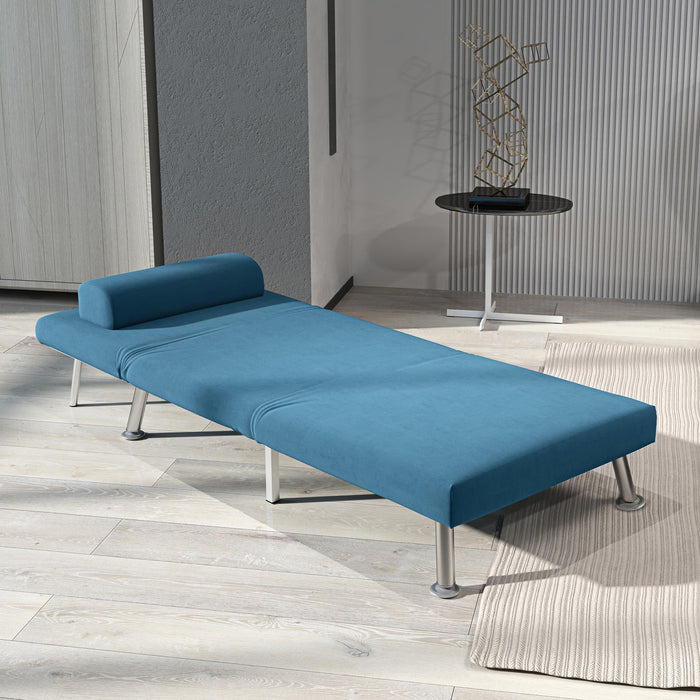 HOMCOM Single Sofa Bed, 1 Person Sleeper Foldable Lounge with Pillow, Blue
