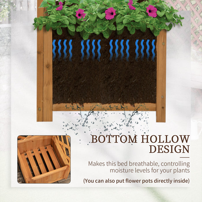 Outsunny Wooden Planter with Corner Trellis, Freestanding Raised Garden Bed with Drainage Bottom, Outdoor Planter Box, Brown