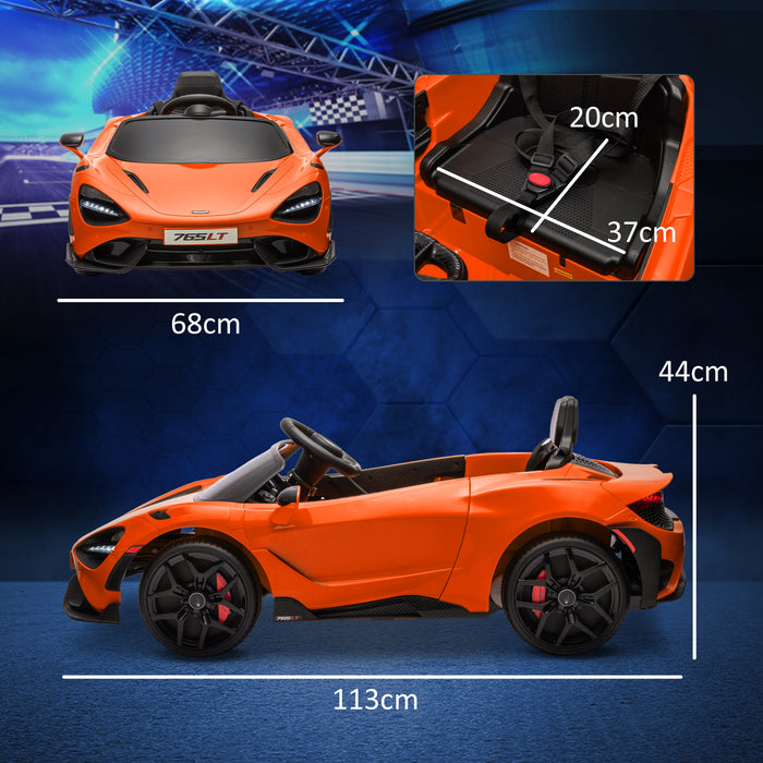 AIYAPLAY McLaren 765LT Licensed 12V Kids Electric Ride on Car with Butterfly Doors Remote Control Training Wheels Orange | Aosom UK