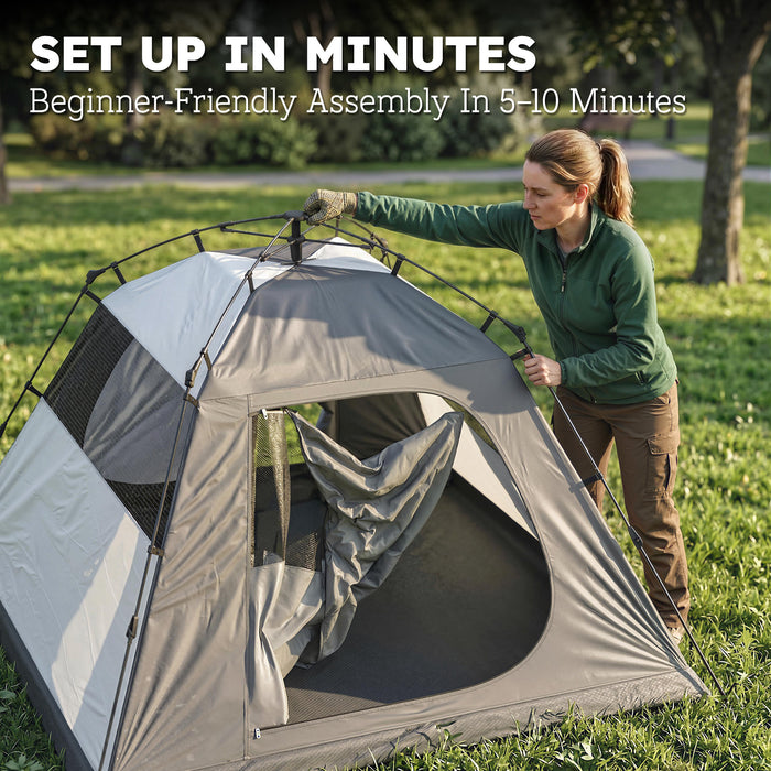 Outsunny Camping Tent 3000mm Waterproof Tent with 2 Doors for 2 Person, Grey & Green