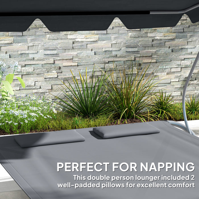Outsunny Double Outdoor Bed, with Canopy - Light Grey