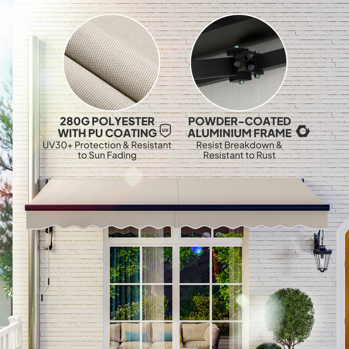 Outsunny 3.5 x 3(m) Electric Awning with Remote Controller, Aluminium Frame DIY Retractable Awning, UV30+ Sun Shade Canopy for Garden Patio Deck Door Window, Beige