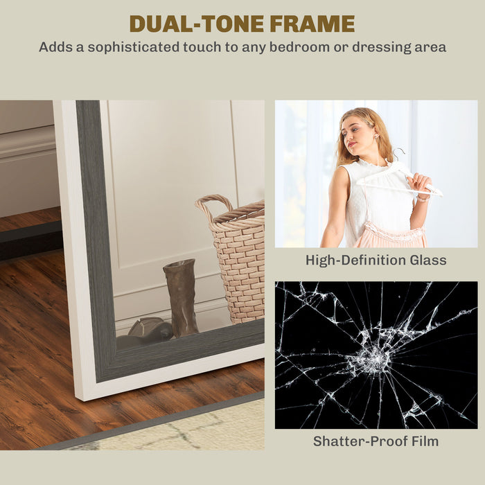 HOMCOM 162.6 cm Two-Tone Full Length Mirror - White/Grey-Tone