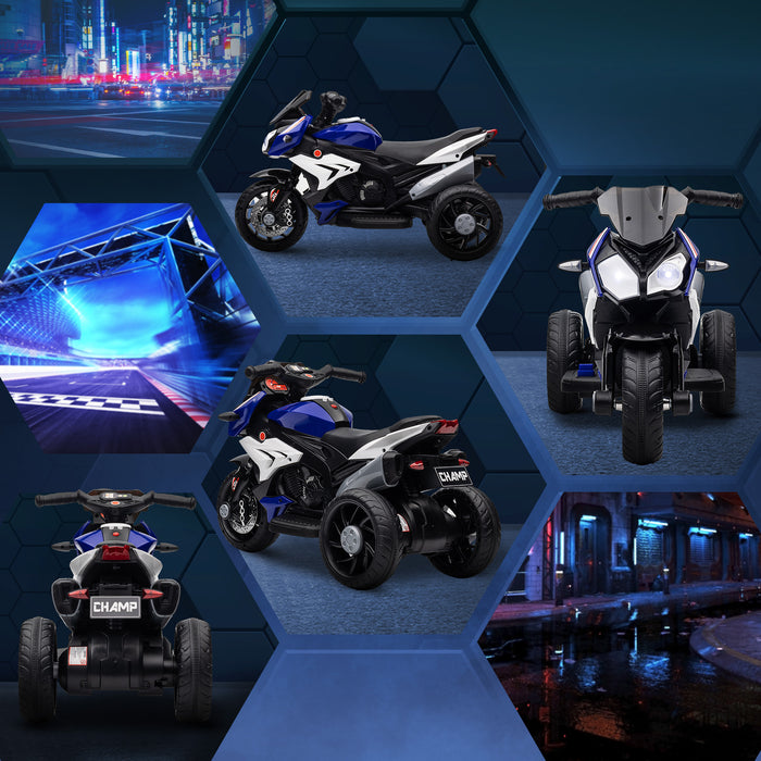 HOMCOM Kids Electric Motorcycle, 6V Ride on Motorcycle with 3 Wheels, LED Headlight, Music, Horn for Boys Girls 3-5 Years, Blue