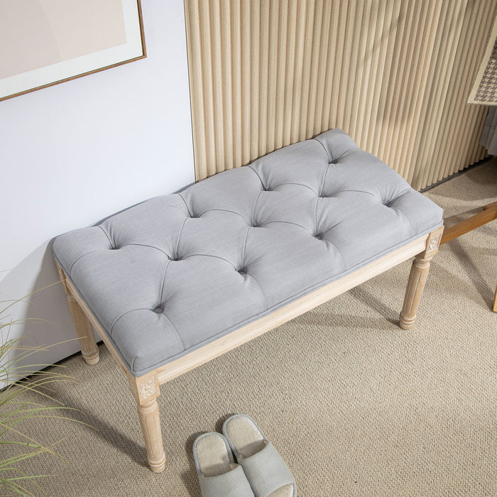 HOMCOM End of Bed Bench Tufted Upholstered Bench, Light Grey