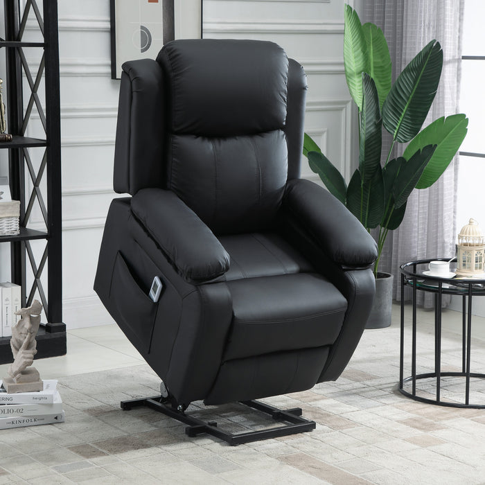HOMCOM Riser and Recliner Chair with Vibration Massage, PU Leather Power Lift Chair for Elderly, Black