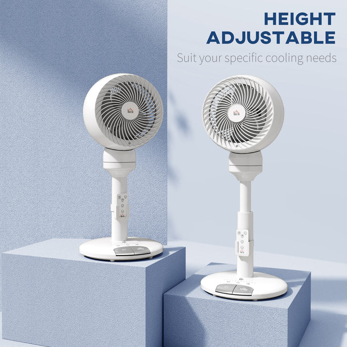 HOMCOM 9'' Air Circulator Fan 3 Speed 3 Mode, 70° Oscillation 90° Vertical Tilt, Height Adjustable, Remote Controller, for Living Room, Bedroom, Office, White