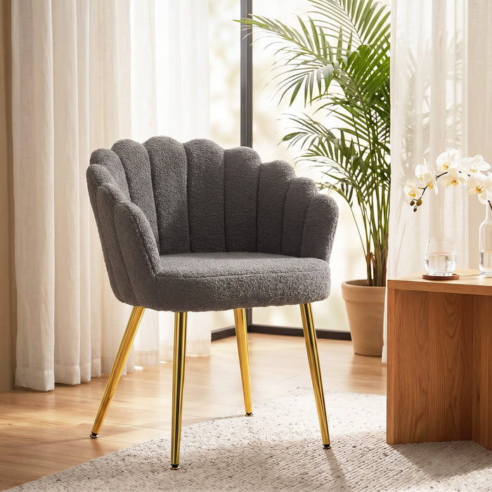 HOMCOM Lounge Chair Petal-Back Armchair Metal Metal Legs for Living Room Bedroom, Grey