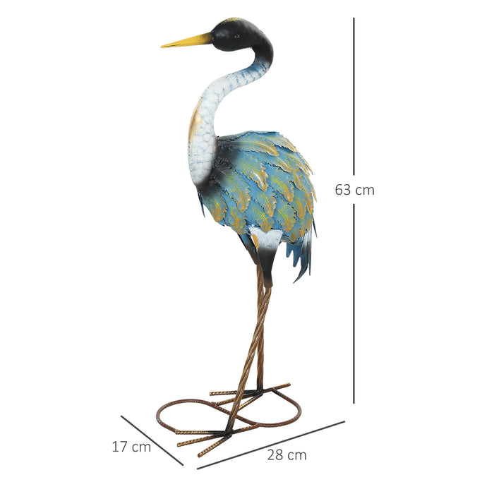 Outsunny Heron Garden Statue, Standing Garden Ornament, Metal Garden Gift with Stakes, 28 x 17 x 63 cm, Multi-Colour
