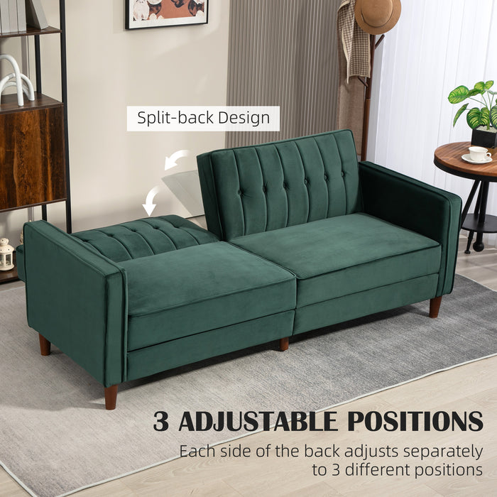 HOMCOM Velvet-Feel Three-Seater Sofa Bed - Green