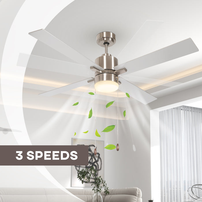 Ceiling Fan with LED Illumination - Dual-Finish Reversible Blades and Pull-Chain Operation - Sleek Silver Design for Modern Home Lighting