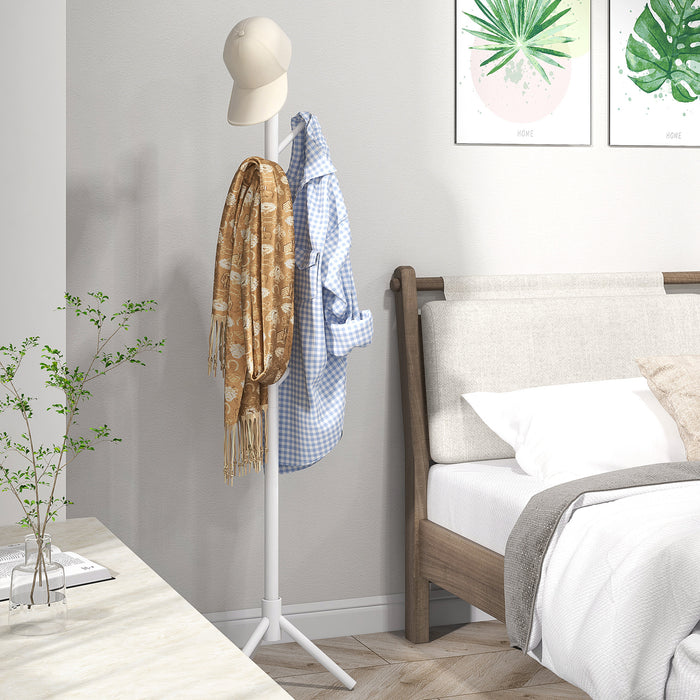 White Wooden Coat Stand with 8 Hooks - Elegant & Durable Clothes Hanger - Ideal for Home or Office Use