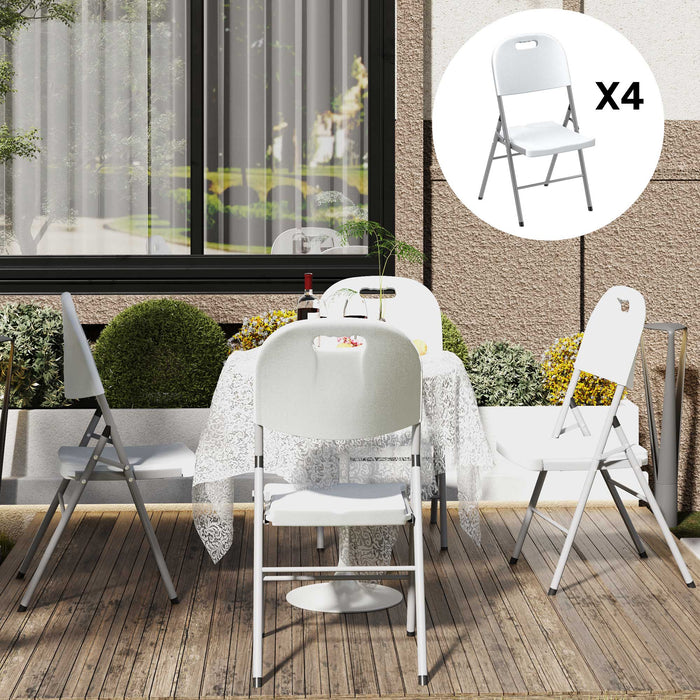 Outsunny Folding Chair Set of 4 with Steel Frame, Outdoor Chair Set with HDPE Backrest, Seat and Handles for Mobility, Garden Chair Set for Patio Deck Balcony, White