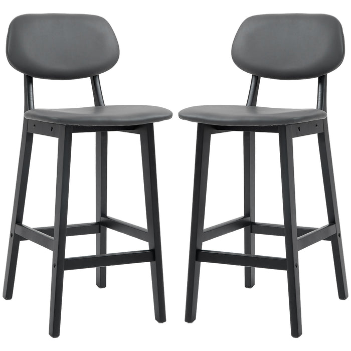 Modern Breakfast Bar Chair Duo - Faux Leather Upholstered Stools with Wooden Legs in Dark Grey - Stylish Seating for Kitchen and Dining Spaces