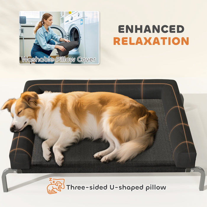 PawHut Elevated Dog Bed with Removable Bolsters, Raised Dog Bed for Medium Breeds, Portable Indoor & Outdoor Pet Cots, Black