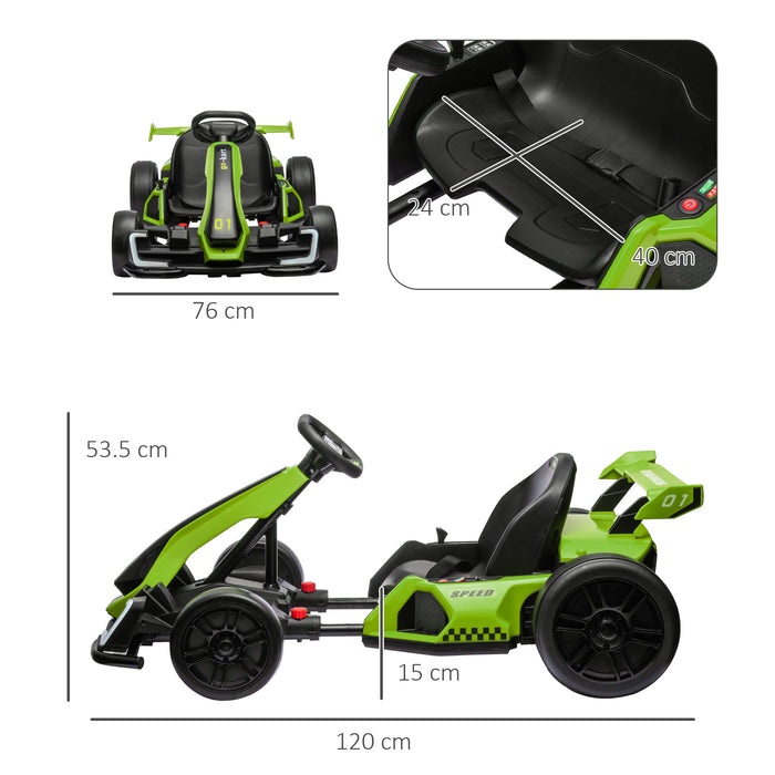 Kids' 24V Electric Green Go Kart - Adjustable Seat, Suitable for Ages 6-12 - Ideal Outdoor Racing Toy for Young Drivers