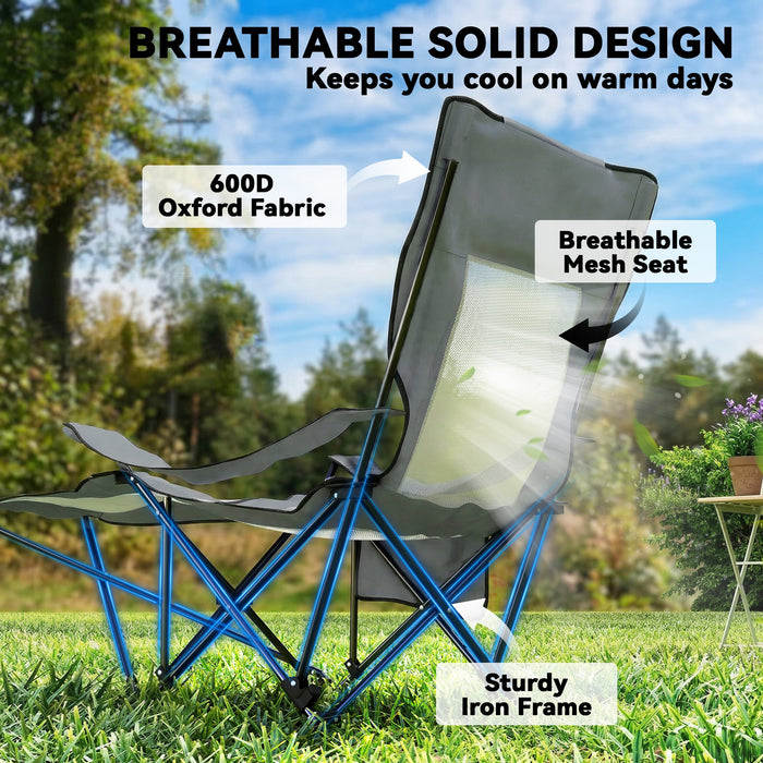 Outsunny Camping Chair Reclining Portable Camp Chair with Detachable Footrest Cup Holder Grey