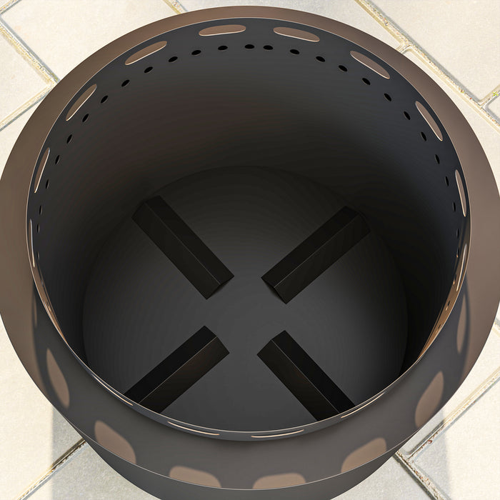 Outsunny Smokeless Fire Pit, 48.5cm Portable Wood Burning Firepit with Poker for Garden Camping Bonfire Party, Metal, Dark Grey