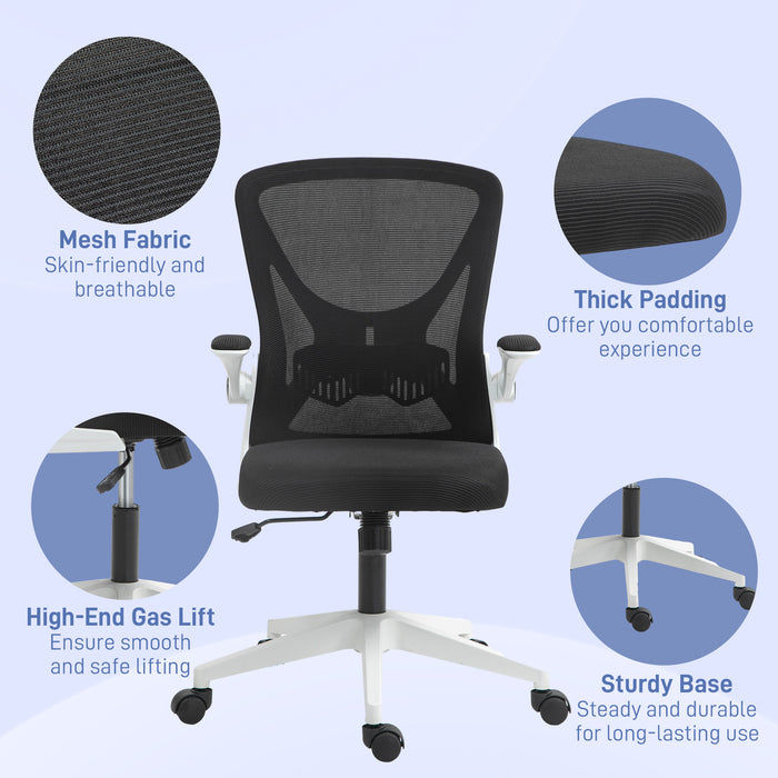 Ergonomic Mesh Back Desk Chair - Adjustable Flip-Up Armrests, Lumbar Support in Black - Ideal for Comfortable Office Seating