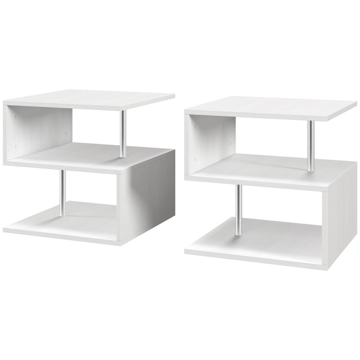 2-Tier Wooden S-Shaped Coffee Table - Cube Storage and Display Shelving Organizer, White - Ideal for Living Room, Office, and Bookcase End Desk Stand