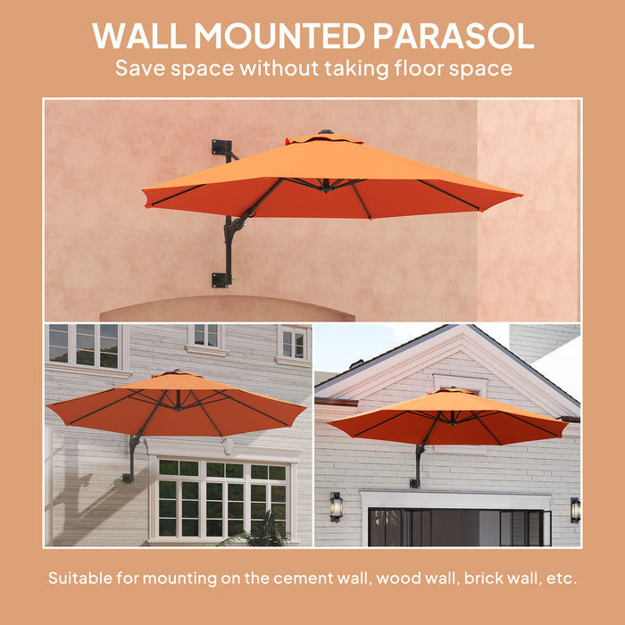 Outsunny 3(m) Wall-Mounted Parasol Shade, with Handle - Orange