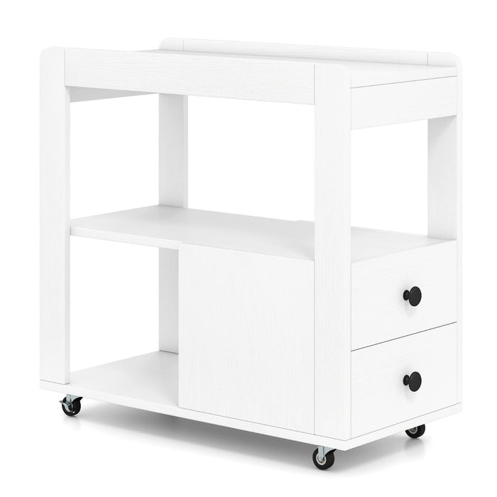 Modern 2-Drawer Sofa Side Table with Open Shelves-