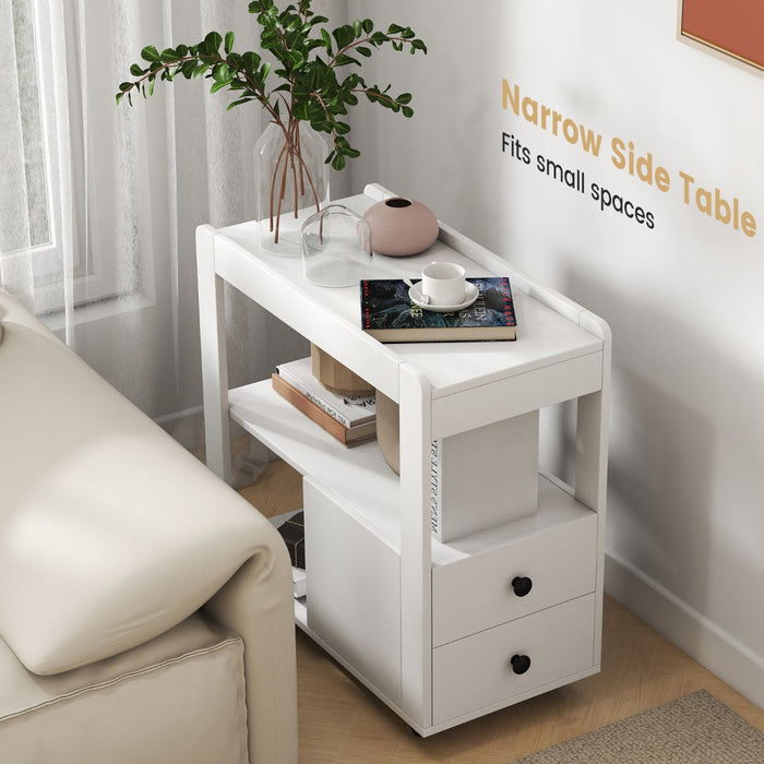 Modern 2-Drawer Sofa Side Table with Open Shelves-