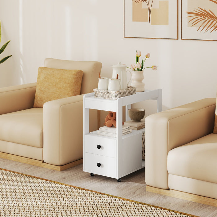 Modern 2-Drawer Sofa Side Table with Open Shelves-