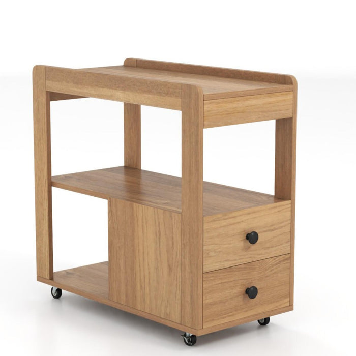 Modern 2-Drawer Sofa Side Table with Open Shelves-