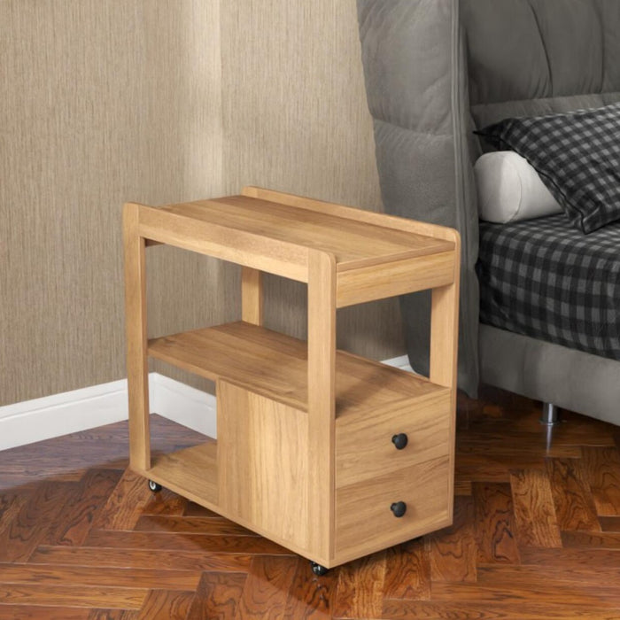 Modern 2-Drawer Sofa Side Table with Open Shelves-