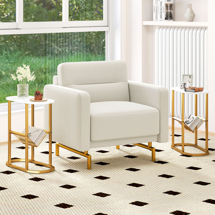 2-Tier Oval End Table Set of 2 Space-saving Slim Couch Side Table -Rustic Brown