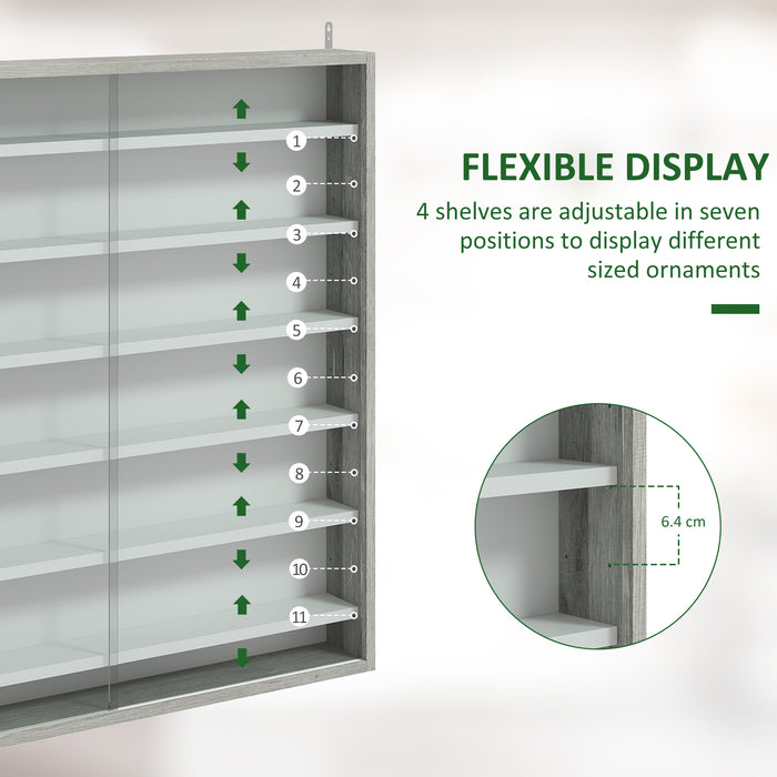 HOMCOM Six Shelf Display Cabinet, with Glass Doors - Graphite Wood Effect
