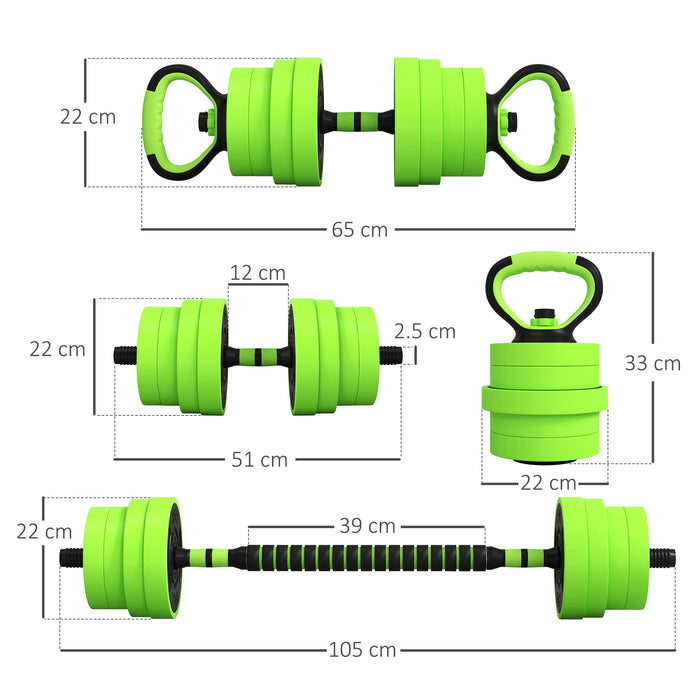 30kg 4-in-1 Adjustable Fitness Equipment Set - Dumbbells, Barbell, Kettlebell, Push-Up Stand - Versatile Home Gym for Strength Training