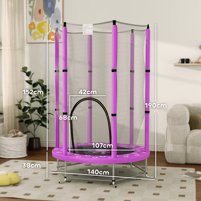 AIYAPLAY 4.6FT Toddler Trampoline w/ Safety Enclosure Net, for Indoor Outdoor Use, Ages 3-6 Years, Octopus Pattern - Purple